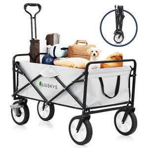 Juskys Bollerwagen 100 kg Tragkraft - Outdoor Transportwagen faltbar - Hellgrau