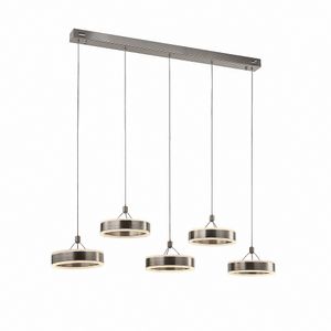 LED Pendel 5flg RING Nickel,Plexi weiß incl.5x6,5W L:90cm,D:20cm,H:max.150cm