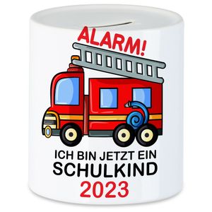 Alarm Ich Bin Jetzt Ein Schulkind 2023 Spardose Rotes Feuerwehr-Auto Einschulungsgeschenk Idee