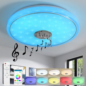 Style home 24W Bluetooth Deckenleuchte LED Farbwechsel RGB Deckenlampe mit Lautsprecher, Fernbedienung und APP Steuerung, Farbwechsel und dimmbar (40 * 40 * 6cm)