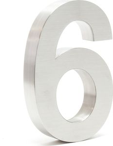 Numer domu Wiltec 6 Numer domu ze stali nierdzewnej w kolorze srebrnym o nowoczesnym designie 3D, wysokość 20 cm, czcionka Arial, odporny na rdzę i warunki atmosferyczne, z materiałem montażowym