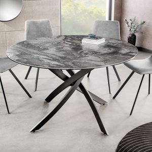 riess-ambiente Runder Esstisch ALPINE 120cm taupe Keramik Marmor-Design schwarzes Metallgestell Esszimmertisch Tisch