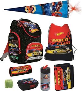 Hot Wheels Schulranzen 1. Klasse für Jungen im Set 8tlg. ergonomischer Tornister mit Federmappe und Schultüte 85cm