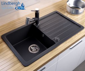 LINDBERGH® Granitspüle Schwarz "VEL11" inkl. Siphon Küchenspüle Einbauspüle Küche Spülen