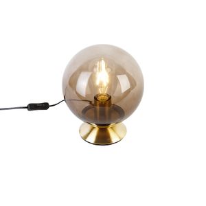 QAZQA - Art Deco Art Deco Tischlampe Messing mit Rauchglas - Pallon I Wohnzimmer I Schlafzimmer - Kugel I Kugelförmig - LED geeignet E27