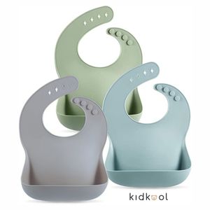 KIDKOOL 3er Set Baby Silikon Lätzchen für Fütterung mit Auffangschale - Silikonlätzchen mit Tasche - BPA Frei - Wasserdicht - Einfache Reinigung, Spül