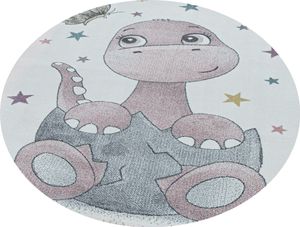 Runde Kinderteppiche in versch. Größen 11 mm Kurzflor Teppich Baby Dino, Größe:Ø 160 cm Rund, Farbe:Pink