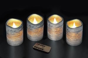 LED Kerzenset silber, 4 Kerzen, 7,5x10cm mit Timer und Flacker-Dimmerfunktion