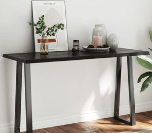 Tischplatte Dunkelgrau 140x60x4 cm Eichenholz mit Baumkante