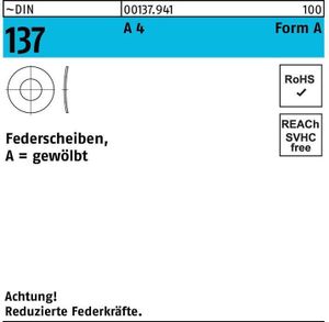 DIN 137 Federscheibe Form A gewölbt Edelstahl A4 10mm 1000 Stk