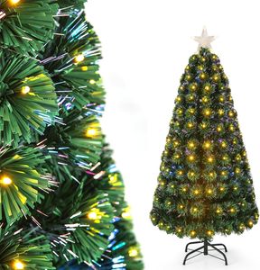 COSTWAY 150 cm Künstlicher Weihnachtsbaum mit Beleuchtung, Tannenbaum mit 8 Beleuchtungsmodi, 170 Warmweißen LED-Lichtern, Christbaum in Glasfaseroptik, Beleuchtetem Stern, Kunstbaum Weihnachten