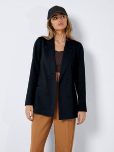 NOISY MAY Eleganter Blazer Tailliert mit Taschen Langer Basic Cardigan Business Jacke Mantel NMVIVIAN, Farben:Schwarz, Größe:XS