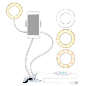Selfie Flash Ring Licht & Handyhalter 24 LED Kamera Langer Arm Clip Auf USB,White