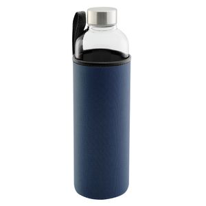 Axentia Glas Trinkflasche mit Tasche, 1000 ml, dunkelblau, Trinkflasche für Sport, Freizeit, Büro und Schule, auslaufsicherer Edelstahldeckel
