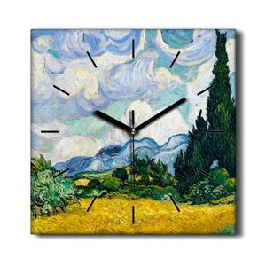 Coloray Hodiny Unikátní 30x30 cm  Tiché hodiny Pro obývací pokoj a kuchyň Nástěnné hodiny Plátno Černé ručičky hodin - Van Gogh Weizenfeld