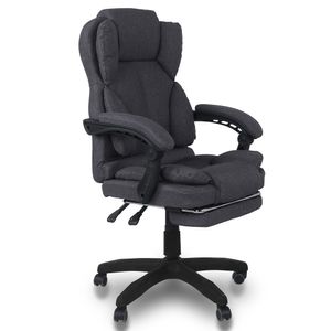 Schreibtischstuhl Bürostuhl Stoff Gamingstuhl Racing Chair Chefsessel mit Fußstütze, Farbe:Dunkelgrau