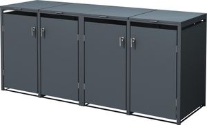 ML-Design 4-košový box na 4 koše, 240 l, 264x80x116,3 cm, antracit, oceľ, odolný voči poveternostným vplyvom/uzamykateľný