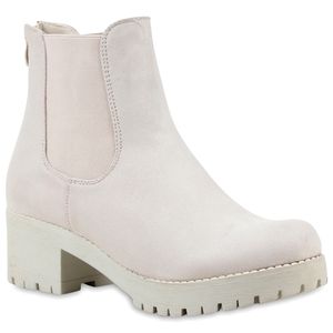 Mytrendshoe Damen Chelsea Boots Blockabsatz Plateau Stiefeletten 79970, Farbe: Nude, Größe: 37