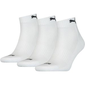 PUMA Unisex Quarter-Socken, 3er Pack - Cushioned, Frottee-Sohle, Logo, einfarbig Weiß 39-42