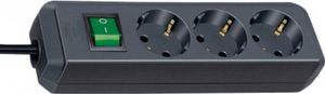 Brennenstuhl Eco-Line Steckdosenleiste mit Schalter 3-fach schwarz 1,5m H05VV-F 3G1,5, 1152300015
