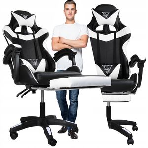 Gaming Stuhl mit Kopfstütze, Fußstütze Racing Bürostuhl Drehstuhl Sportsitz Weiß Schreibtischstuhl , bis zu 150kg