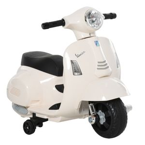 HOMCOM VESPA Elektromotorrad Kindermotorrad Elektrofahrzeug 18-36 Monate 3 km/h LED-Licht Sound PP-kunststoff Metall Weiß 66,5 x 38 x 52 cm