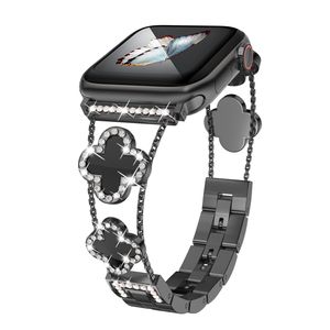 Diamant-Metallband verleiht Ihrer Uhr Glanz – kompatibel mit Apple Watch Series SE1-8 – Clover ist schlicht und stilvoll, passend für Damen,38/40/41MM,Damen,schwarz,Edelstahl