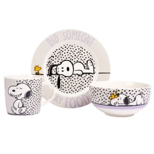 The Peanuts Frühstücksset Snoopy - Did someone say food! Geschirr Set 3-teilig Teller, Schale & Tasse aus Porzellan Weiß