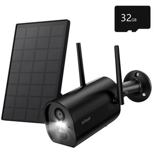 ieGeek 2K Solar Überwachungskamera Aussen Akku mit 32G SD Karte, Outdoor Kamera Wlan mit PIR Bewegungsmelder, Sirene/lichtalarm, Arbeit mit Alexa, Farbnachtsicht, 2-Wege-Audio, IP65, Schwarz