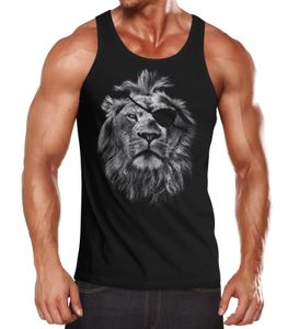 cooles Herren Tank-Top mit großem Löwen Aufdruck Neverless®Lion Eye Patch schwarz XXL