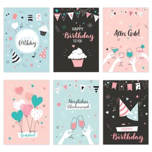 Friendly Fox Geburtstagskarten Klappkarten - 6 Glückwunschkarten zum Geburtstag - A6 Faltkarten mit Umschlag - Happy Birthday Karten Set für Erwachsene & Kinder (S2)