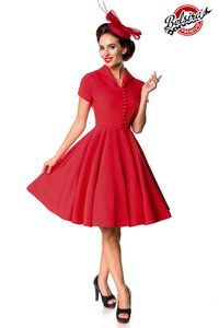 Belsira Damen Sommerkleid Partykleid Premium Vintage Kleid Retro 50s 60s Rockabilly, Größe:M, Farbe:Rot