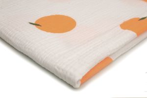 Baumwoll Musselin Stoff mit Aufdruck, Double Gauze, Orangen 50 x 130 cm