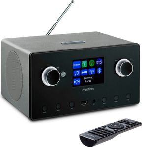 MEDION P85444 2.1 Internetradio mit Subwoofer (DAB+, UKW Radio, Spotify Connect, WLAN, Bluetooth, Streaming, Equalizer, Farbdisplay, USB, AUX, Wecker, Schlummerfunktion, Sleep Timer) titan