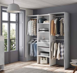 Garderobe Miramar, Struktur für begehbaren Kleiderschrank, Offener Kleiderschrank ohne Türen, Begehbarer Kleiderschrank, 179x50h202 cm, Weiß und Zement