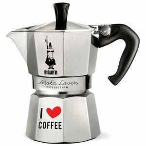 Bialetti Moka Express "I Love Coffee" Silber, 6 Tassen, Mokka-Kanne, 0,27 l, Silber, Aluminium, 6 Tassen, Thermoplast