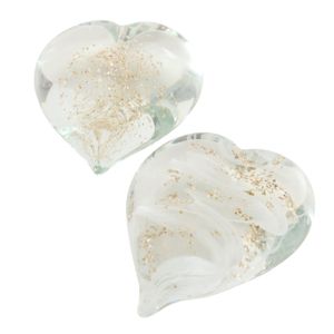 Briefbeschwerer "Marmo" im 2er Set aus Glas in Herzform, transparent mit Goldflocken - Herzen, Beschwerer, Muttertag, Valentinstag - Glasart