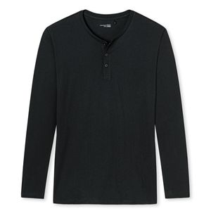Schiesser Herren Schlafanzugoberteil Shirt 1/1 Langarm Knopfleiste - 163837, Größe Herren:48, Farbe:schwarz