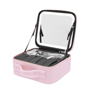 Kosmetická taška Makeup Travel Case Růžové kosmetické pouzdro Toaletní taška s LED zrcadlem