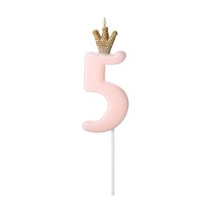 Kuchenkerze - Zahl mit Krone rosa / hellblau -verschiedene Zahlen- PartyDeco Farben allgemein: Rose, Zahlen & Buchstaben : Zahl 5