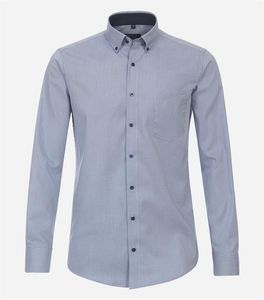 REDMOND City Herren Businesshemd Langarm Button-Down-Kragen Modern Fit Baumwolle Struktur Hellblau Bügelfrei  L