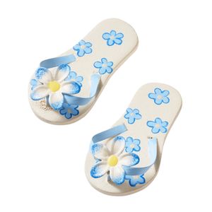Flip-Flops 4,5 cm, blau mit Blume, holz-metall
