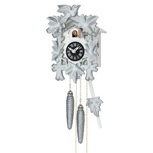Cuco Clock Kuckucksuhr „Silbervogel“ Wanduhr aus Holz Silber