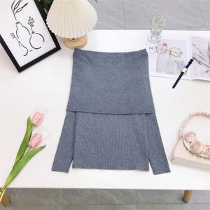 Schulterfreier Vintage-Strickpullover für Damen, One Size, grau