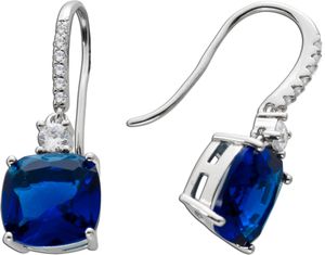 Ohrhänger Silber 925 blaue Saphir und Brillant Synthesen