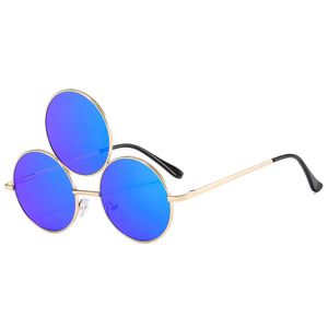 Sonnenbrille, Lustige Sonnenbrille mit Drei Runden Gläsern, Hip Hop UV Schutzbrille Third Eye Sonnenbrille (Dunkelblau)