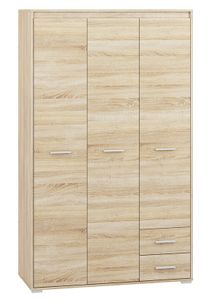 Schlafzimmer - Kleiderschrank, Farbe: Sonoma Eiche hell - 200 x 120 x 50 cm (H x B x T), mit 3 Türen, 2 Schubladen und 6 Fächern