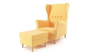 Ohrensessel Milo mit Hocker - Farben zur Auswahl -Sessel für Wohnzimmer & Esszimmer Skandinavisch - Relax Sessel aus Webstoff - FARBE: GELB