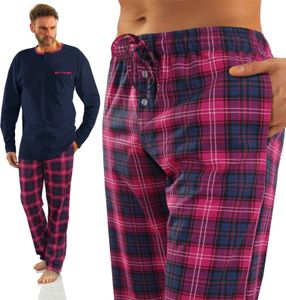 Sesto Senso Herren Schlafanzug Pyjama 100% Baumwolle Knöpfen Langarm + Pyjamahose -Set - 2576/21 - L