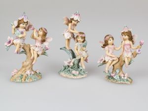 3er Set Dekofiguren Mini Elfen auf Baum H. 11-13cm Pastellfarben Formano F24
